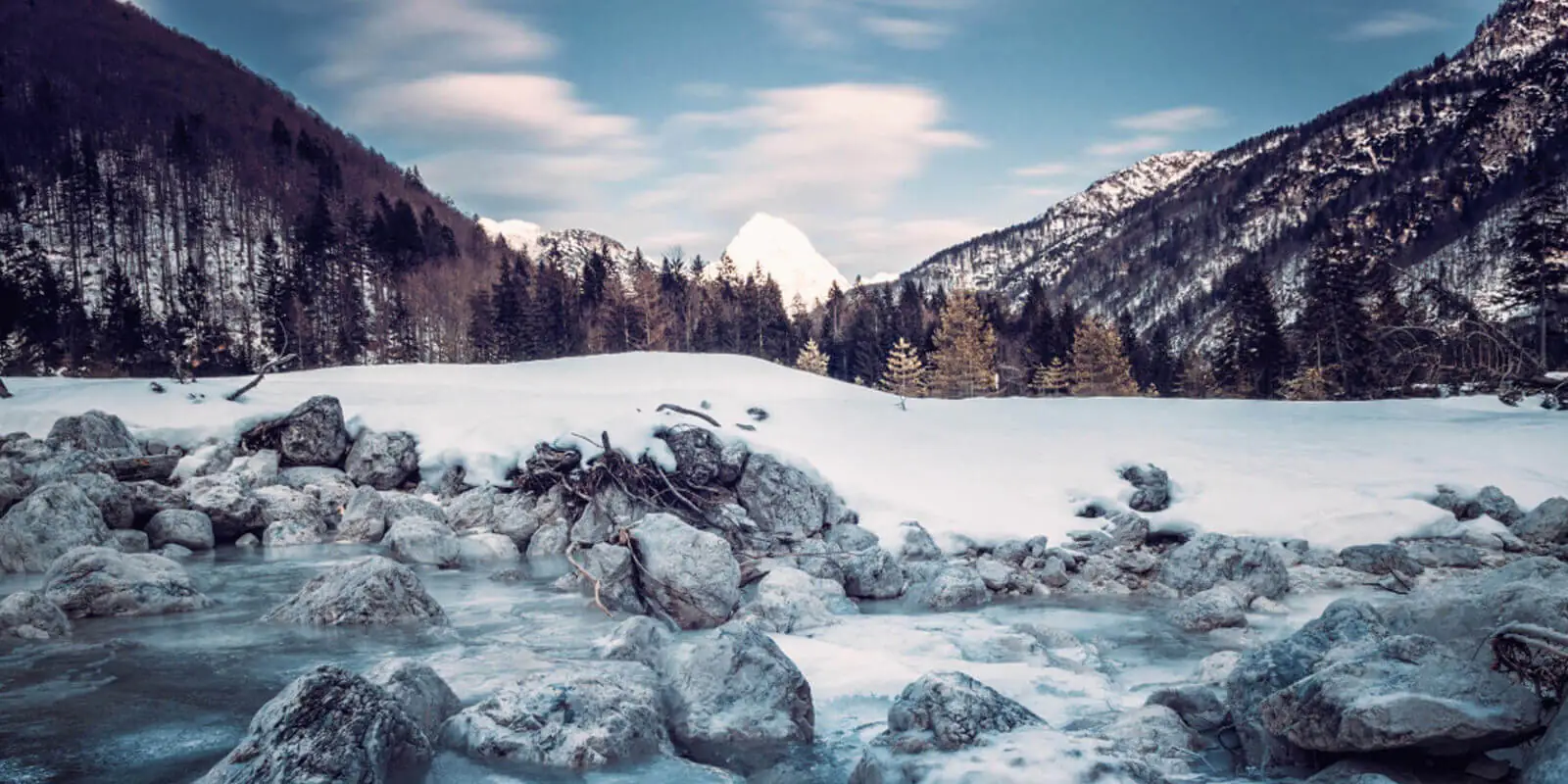 Snowy Mountain Rocks View