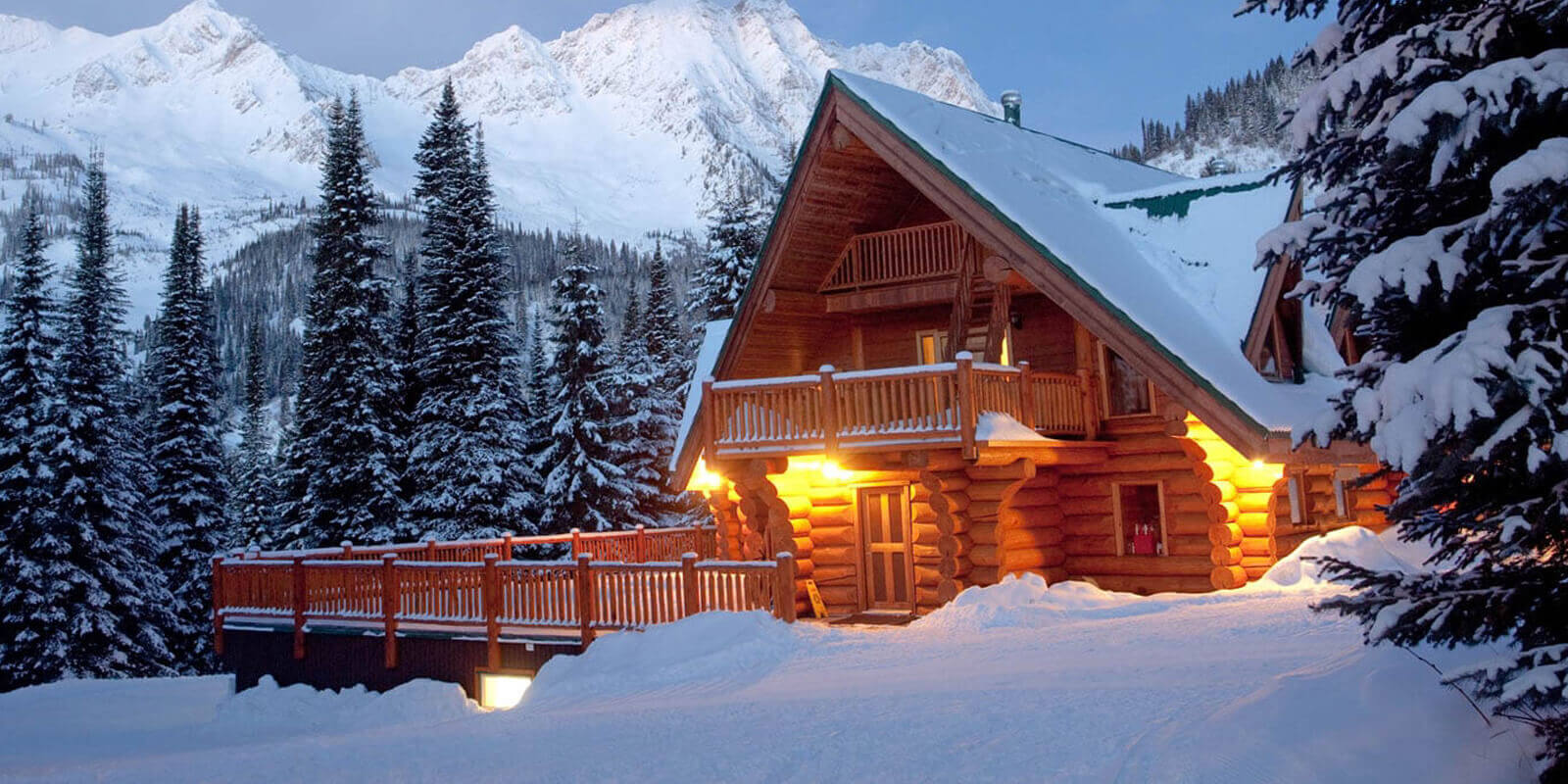 Cabin in snowy mountains